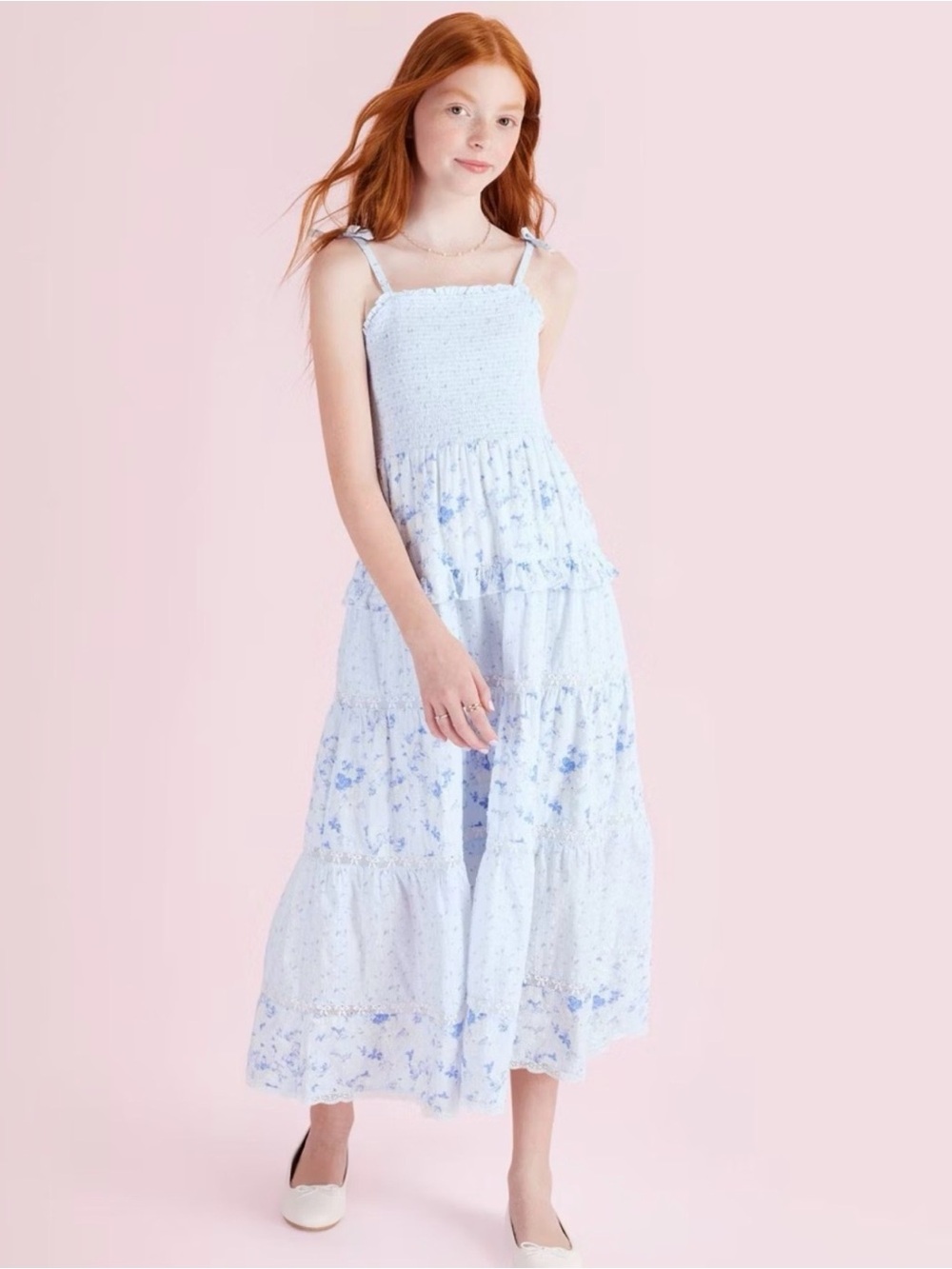 LoveShackFancy x Target Light Blue Floral Tiered Maxi Dress